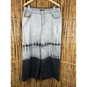 LOGO Lori Goldstein Smiley World Wide Leg Jeans Black Gray Tie-Dye Size 14